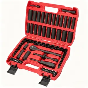 【FathersDayGift】3/8”Drive Impact Socket Set,Standard SAE(5/16 to 3/4-Inch) Metric Size(8-22mm), 95 Piece, CR-V Steel Deep&Shallow Kit, Adapters, Ratchet Handle, Screwdriver Bit Set, Spark Plug Socket, 6 Point