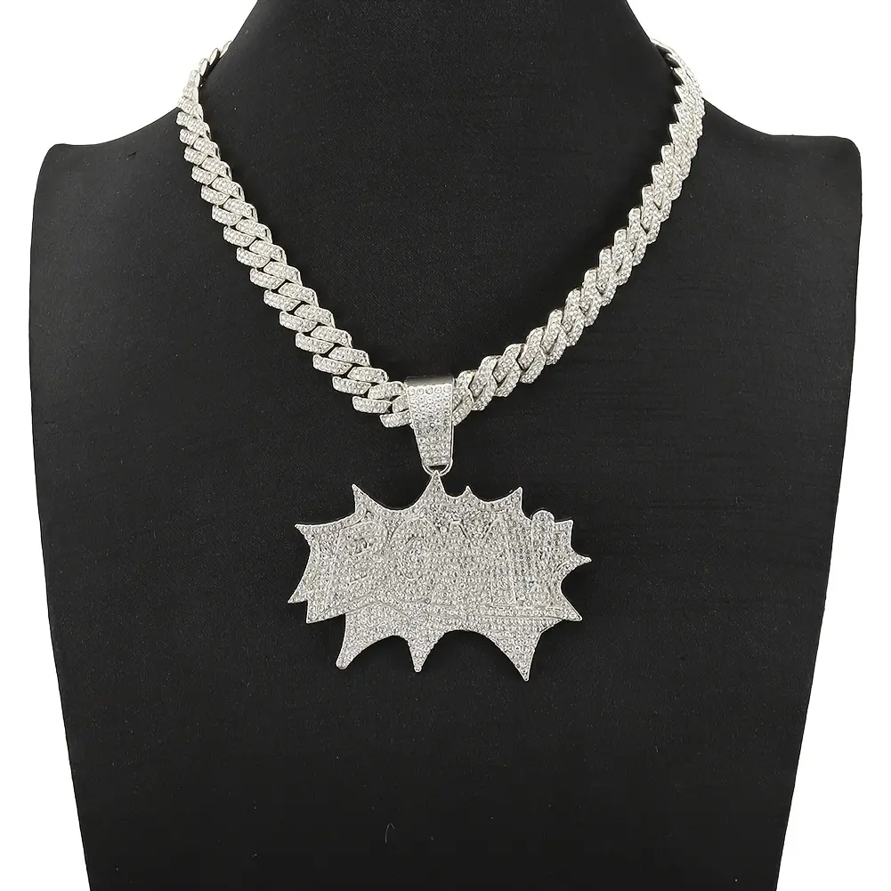 Men's Hip Hop Cuban Chain Necklace, "BOM!" Letter Pendant - Party Jewelry for Music Festivals, Halloween and St. Patrick's Day - Men's Year-Round Gift, Hip Hop Necklace, Holiday Accessory, Bold Statement Piece