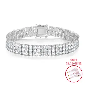 GEMSME Unisex 3 Row 9MM Tennis Bracelet for Women Men Round Cut Cubic Zirconia Hip Hop Stackable DB005 Bracelets with Secure Double-Latch Closure