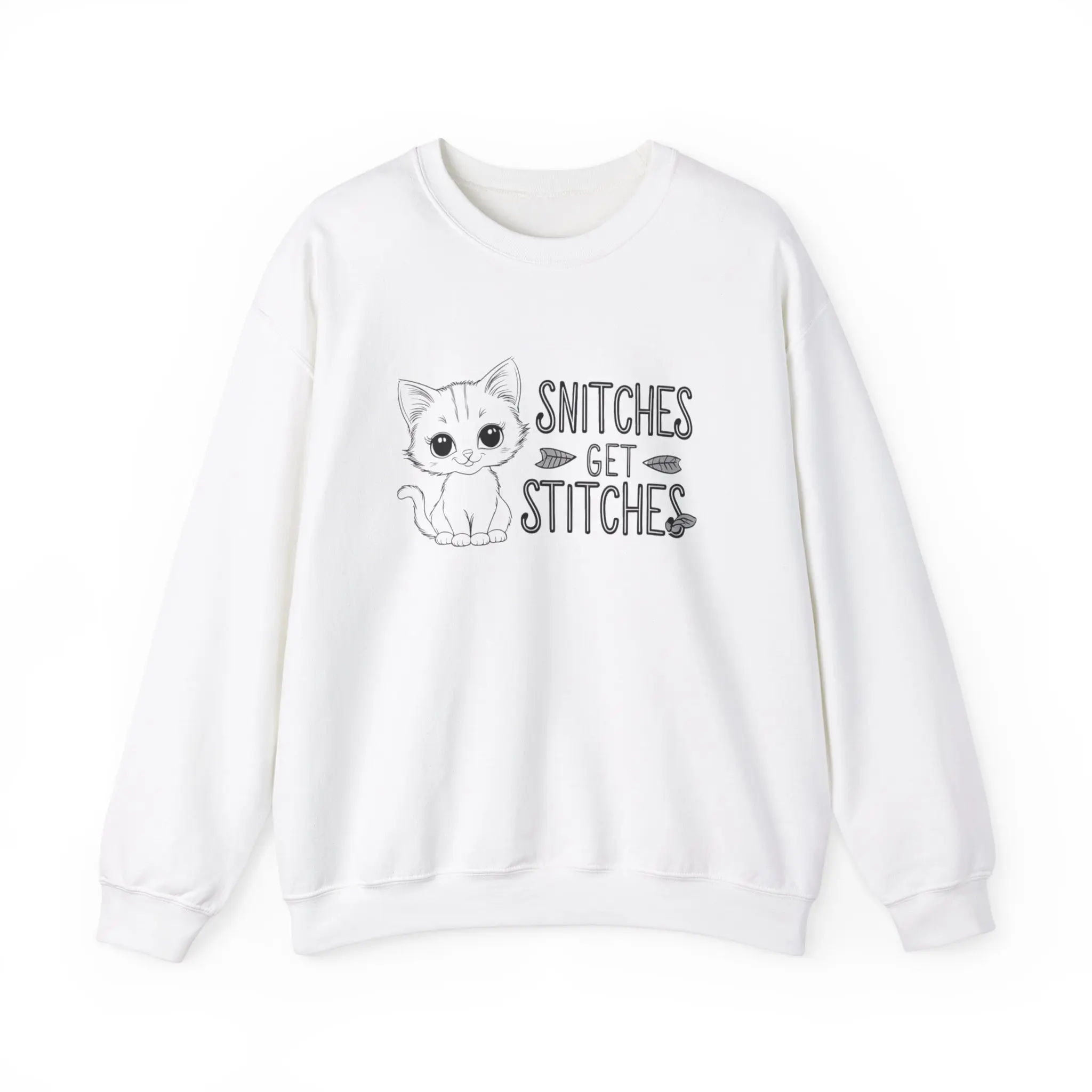 Funny Cat Crewneck Sweatshirt - Snitches Get Stitches