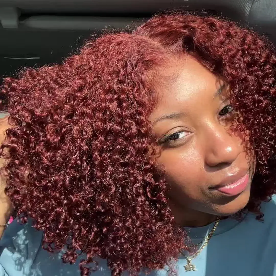 【LIVE Clearance】UNICE 7x5 250% Density 16'' Reddish Brown Afro Kinky Curly Human Hair Glueless Wig for Beginners Hot Selling Wig's Deal