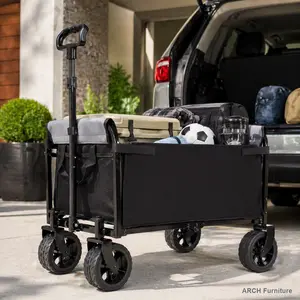 ARCH All-Terrain Convertible Seat Trolley - Outdoor Steel Frame Wagon with 5x2in Wide Wheels, Foldable Design, Full-Side Opening, Dog Leash, Versatile Seating & Storage, 220lb Capacity for Camping, Shopping, Black