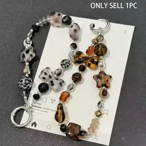 Leopard Print Bowknot Crossbody Phone Lanyard, Handmade Beaded Phone Charm, CD/camera Anti-Loss Chain, Bag Pendant, Keychain, Apple Ipod Pro Bluetooth-compatible Earphone Case, Fall Winter Gift, Phone Accessory, Aesthetic