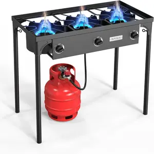 ROVSUN 1/2/3 Burner Propane Gas Stove, 75000BTU/150000BTU/225,000 BTU High Pressure Outdoor Camping Burner with CSA Listed Regulator, Picnic Cooker Perfect for Home Brewing Maple Syrup Patio Turkey Frying Canning,TikTokShopBlackFriday