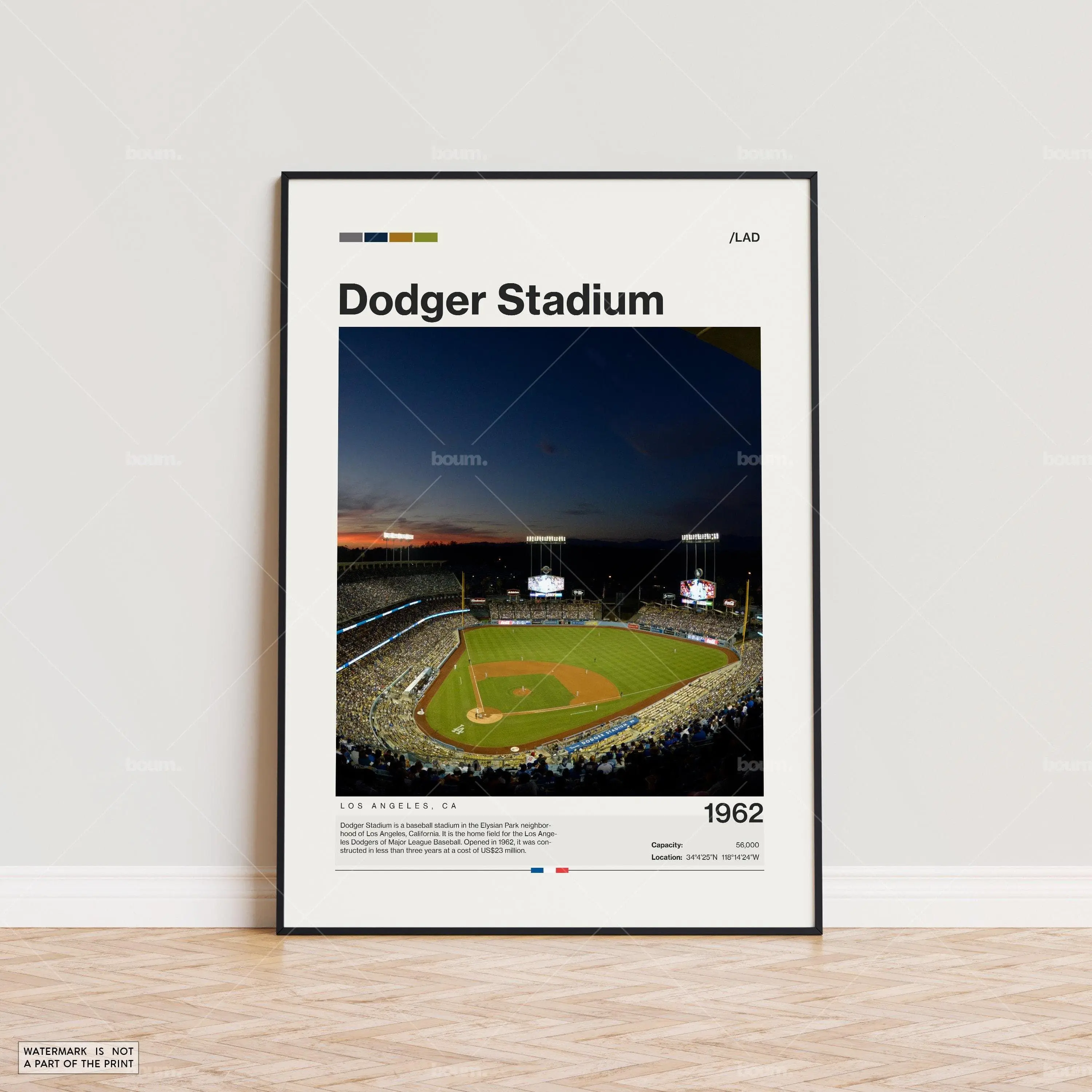 [Sale Up To 40%] [No Frame] Dodger Stadium Poster - Los Angeles Ballpark Art Print, Mid-Century Modern Stadium Decor, Vintage City Sports Wall Art