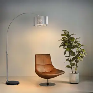 Marilyn 1 Light Arc Floor Lamp - 94", Chrome, Mylar & Crystal shade, Rotary Switch, Marble base