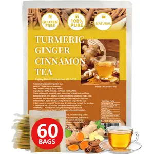 Turmeric Ginger Cinnamon Tea, 120 Individually Packed Tea Bags, 100% Handmade Herbal Blend, Sugar & Caffeine Free, Gluten Free Vegan with Eco-Conscious Bags