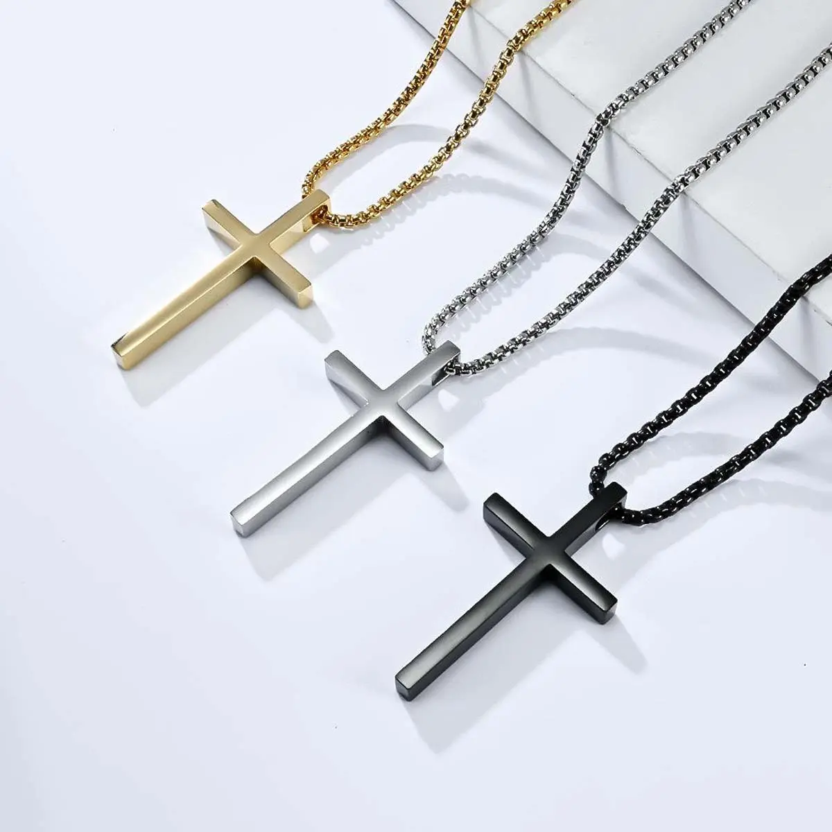 Minimalist Cross Charm Necklace with Shiny Box Chain, Daily Wear Jewelry, Ideal Gift Accessory for Daily Wear, Daily Wear Necklace