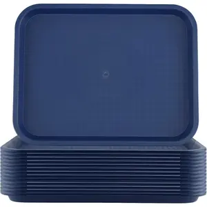 Blue 14 Pack 14 x 10 Inch Plastic Tray - Rectangular Serving Tray for  Restaurants and Dinning Room Organization