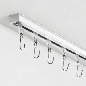 Ceiling Curtain Track, Curtain Track with Roller Hooks, 9ft - 12ft Ceiling Mounted Rail Set for Room Divider, White