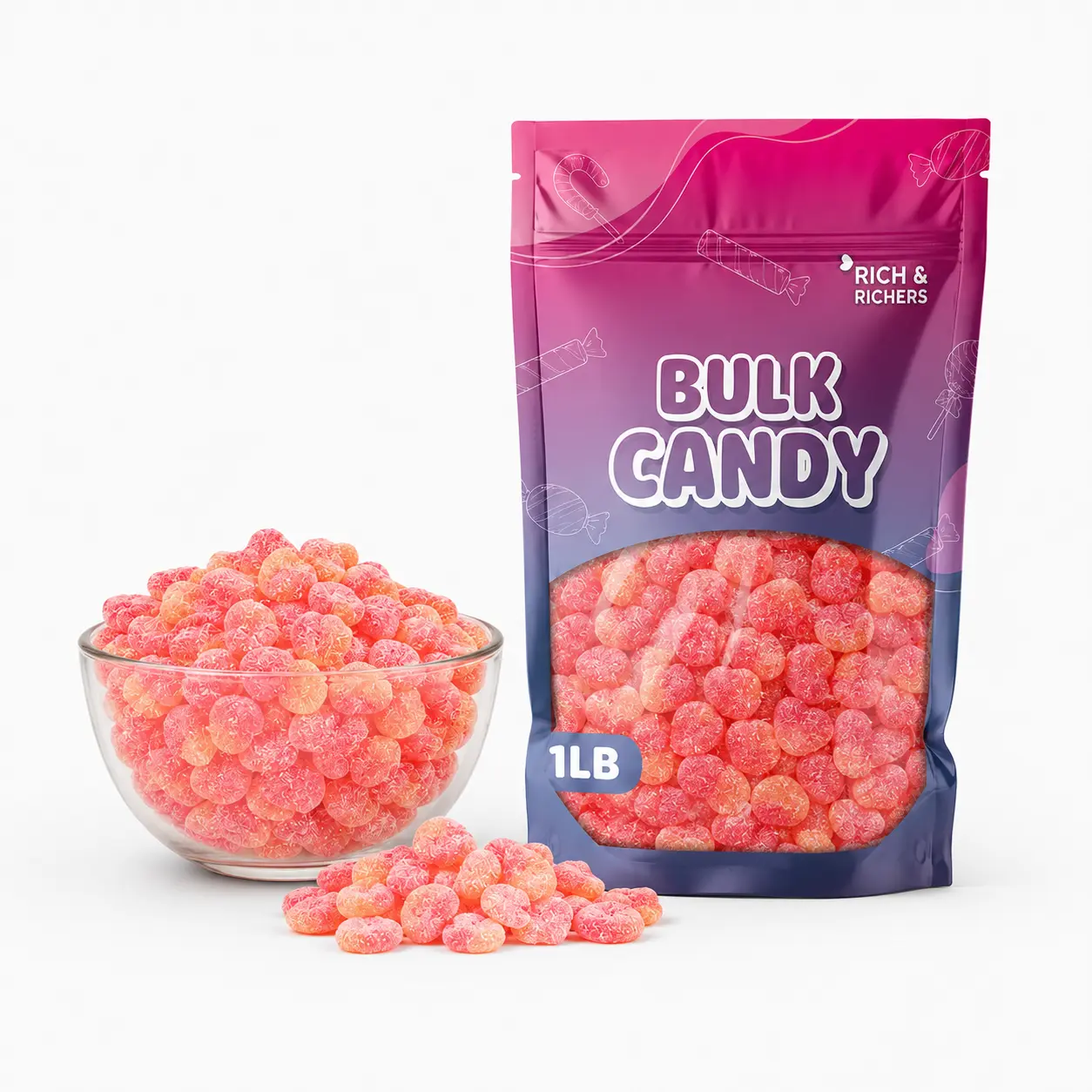 Haribo Peaches Bulk Sweet Gummy Candy - 1lb Clear Pouch, Sugared Soft Chewy Fruit Jellies for Snacks, Parties (Sold by Weight)