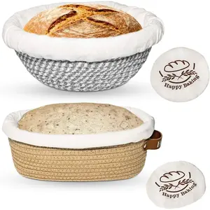 Banneton Bread Proofing Basket, Sourdough Proofing Basket, Oval & Round Proofing Baskets With Liners & Covers, Cotton Rope Sourdough Bread Baskets, Sourdough Bread Baking Supplies