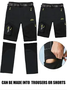 Men's Hiking Pants with Detachable Zipper Pockets, Outdoor Summer Softshell Elastic Shorts, Loose Fit Cycling Workwear