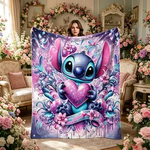 Stitch Character Gradient Print Blanket, Modern Style Sofa Lounge Nap Blanket, Multi-Purpose Car & Outdoor Travel Throw, Holiday Gift, Cozy Cartoon Blanket
