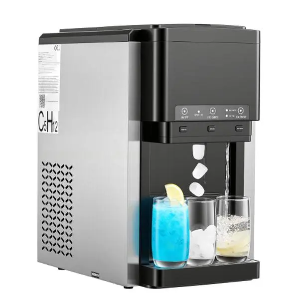 Bullet & Crushed Ice Maker with Water Dispenser – 35LBS/24H Countertop Unit, 12 Cubes in 7 Min, 4LB Storage, Cold Water Dispenser for Home Entertaining