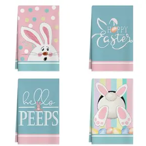 Easter Bunny Ears Egg Print Peeps Kitchen Towels, Reusable Dish Cloths, 16x24 Inch Bathroom Decor, Perfect Gift Set, Egg Patterns, Easy Care