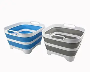 SAMMART 10L (2.64 Gallon) Collapsible Dishpan with Draining Plug - Foldable Washing Basin - Portable Dish Washing Tub - Space Saving Kitchen Storage Tray