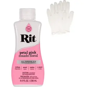 Rit Petal Pink 8 oz Liquid Fabric Dye for Clothing Décor & Crafts with Pair of Medium Latex-Free Vinyl Gloves
