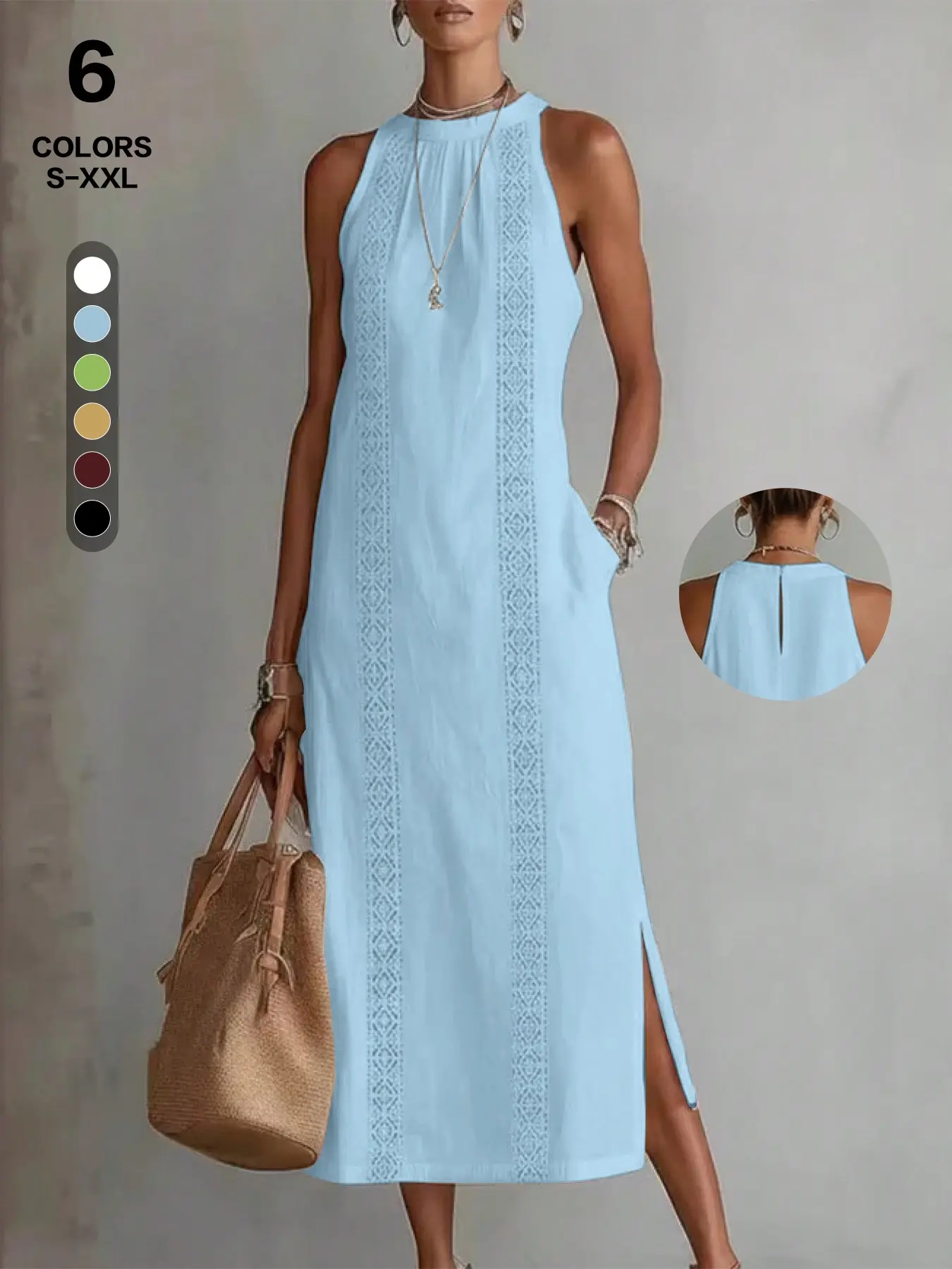 2026 European-Style Chic Linen Dress, Lace-Trim Sleeveless Long Dress, Summer Breathable Comfortable Home Wear, Casual Dress for Home and Outings
