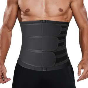 Menswear Sweat Body Shaper Waist Trainer Sports Sauna Girdle Shapewear Gym 3-Belts Adjustable Tummy Control Workout Athletic Trimmer Bands Zipper Black Neoprene Polyester Shell