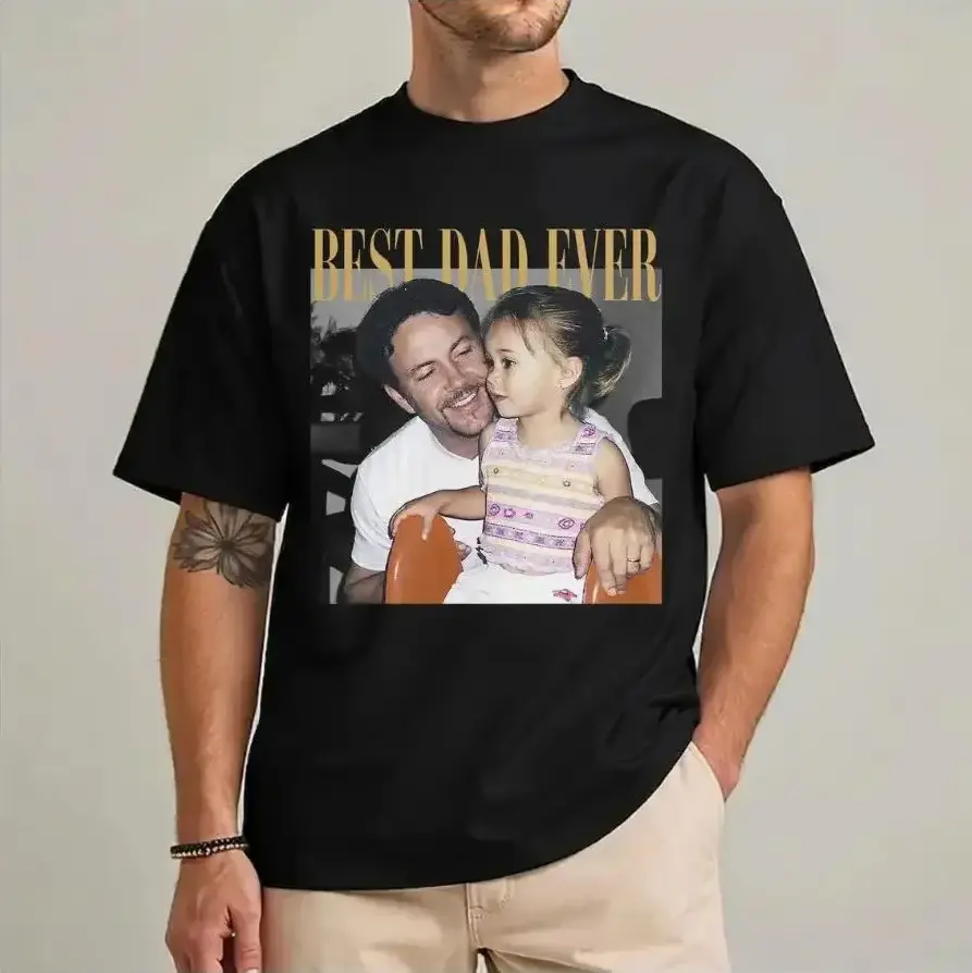 Custom Photo Best Dad Ever Shirt, Personalized Father T-Shirt, Upload Your Picture for Dad, Fathers Day Gift , Custom Dad for Men Women, Family Memory Shirt good graphic tees，Men's short-sleeved retro basic style 100% cotton loose T-shirt 2026