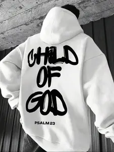 TikTok Trending Christian-Themed Graffiti-Style, Casual Fitted Hoodie, White Style with "CHILD OF GOD" Slogan & "PSALM 23" Bible Verse Graphic Print, Ideal for Faith-Inspired Outfits Black Friday Sales and Christmas Gift Ideas, Casual Fitted Sweatshirt