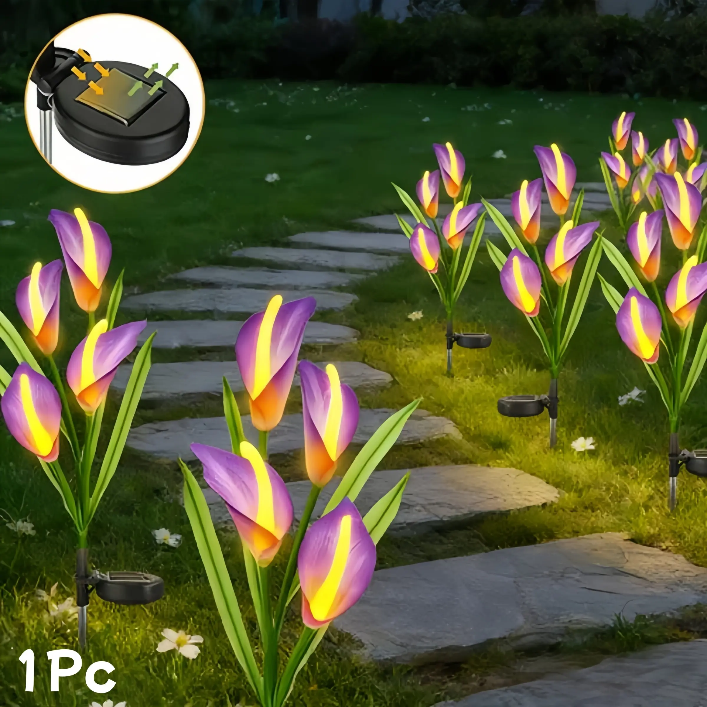 Solar Garden Lawn Light, Upgraded 4-Light Lily Lamp, Solar Illuminated, Solar Outdoor Decorative Light, Yard Path Flower Bed Lawn Decoration, Solar Garden Lights, Solar Garden Lamps, Solar Lighting
