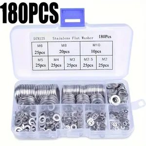 180pcs Flat Washers Set Big Plain Washers Gaskets M2 M2.5 M3 M4 M5 M6 M8 M10 Metal Washers Fasteners Kit