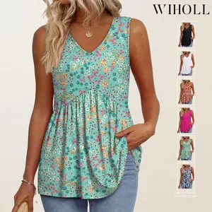 WIHOLL Womens Tank Tops 2025 Flowy Peplum Tops (Size Up 1-2 for Oversized Look) for Women Dressy Sleeveless V Neck Babydoll Tank Tops Fabric Stretchy tank tops summer tops