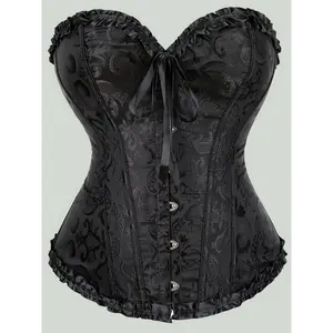 Sexy Elegant Lace Tops Women's Red Corset Top | Floral Jacquard Lace-Up Back with Ruffled Edges Non-Padded, Smooth Finish Ideal for Dresses & Formal Wear Perfect Special Occasions, Stylish Shapewear Laceup