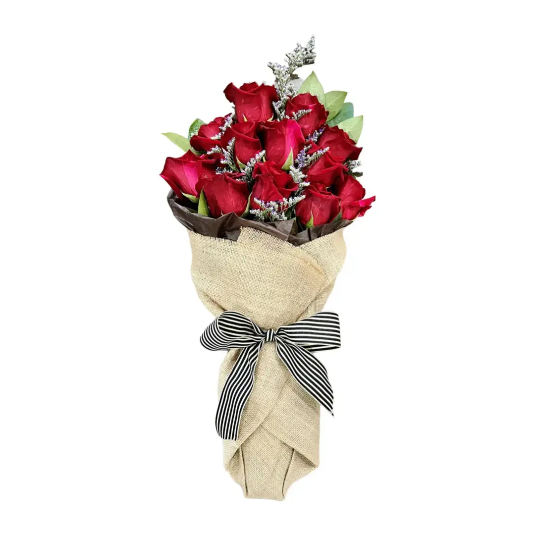 Gathered Red Rose Bouquet - Fresh Flowers