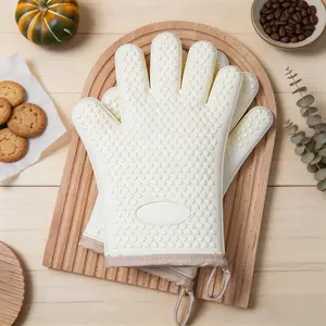 Silicone Oven Mitts Gloves Heat Resistant 572°F Waterproof & Non-Slip Oven Gloves with Fingers for Baking BBQ Grilling Pot Handling for Men Women Home Cooks for Home Kitchen Apartment Use