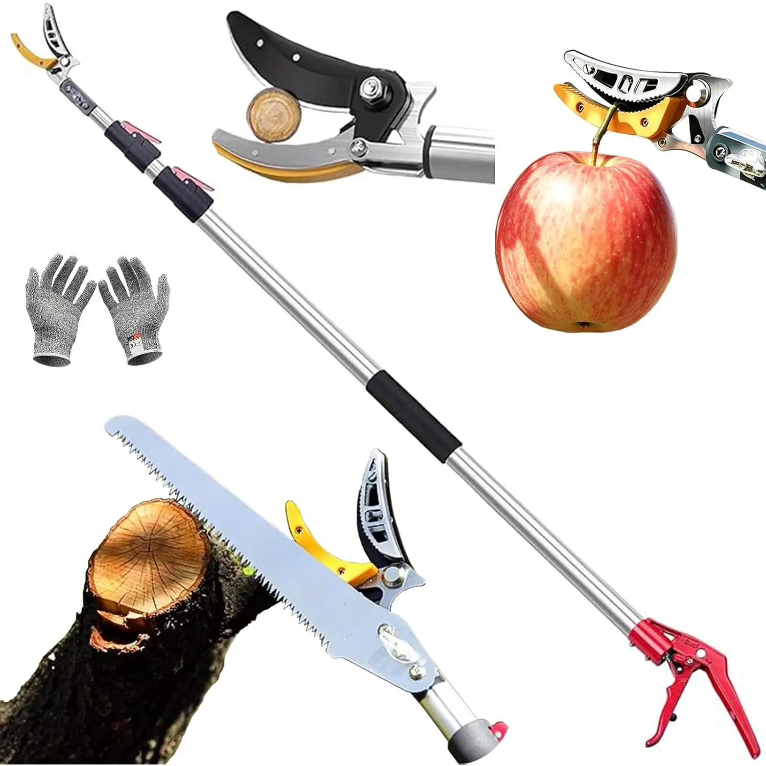 - 4.2-7.2 Ft Extendable Tree Pruner,Lightweight Tree Trimmers Cut and Hold Pruners,Long Reach Pole  Pruning Shears and Hold Branches Bypass Lopper Telescoping Fruit