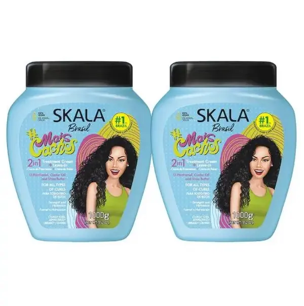 SKALA Mais Cachos 2-in-1 Curl Cream Moisturizer - Leave-In Haircare Conditioner with Hydrating, Youth-Boosting Benefits, Suitable for 3A-3B-3C Curly Hair, 35.2oz Blue, Leave In Conditioner, Conditioning, Natural Curls, Bouncy Curls