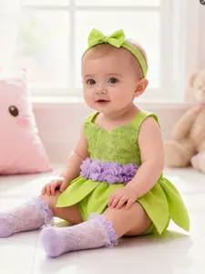 Fairy Tale Style Sequined Elf Petal Onesie Set, Bow Hairband, Cute Flower Fairy for Baby Girls, Outfits