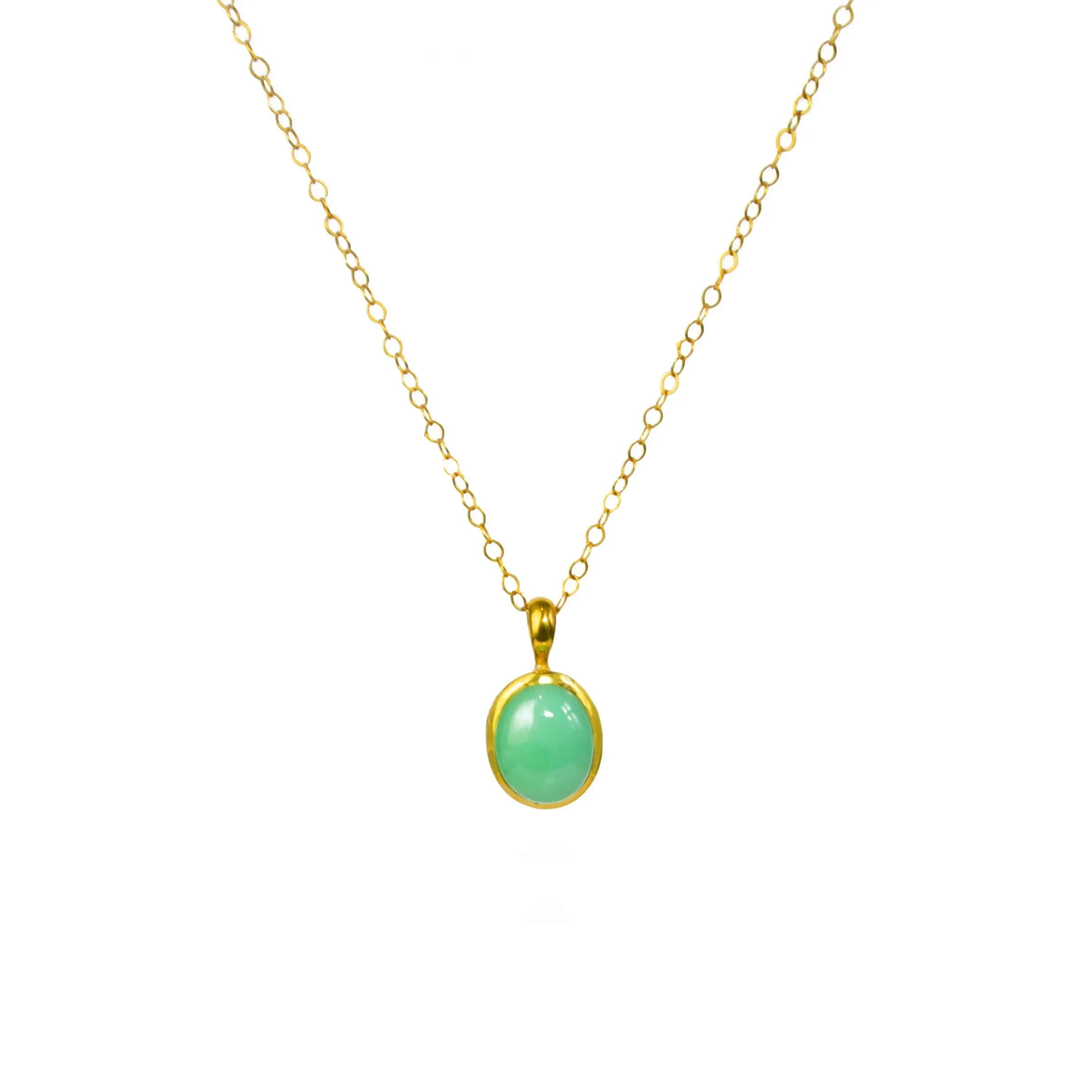 Mint Green Chrysoprase Cabochon Oval Necklace