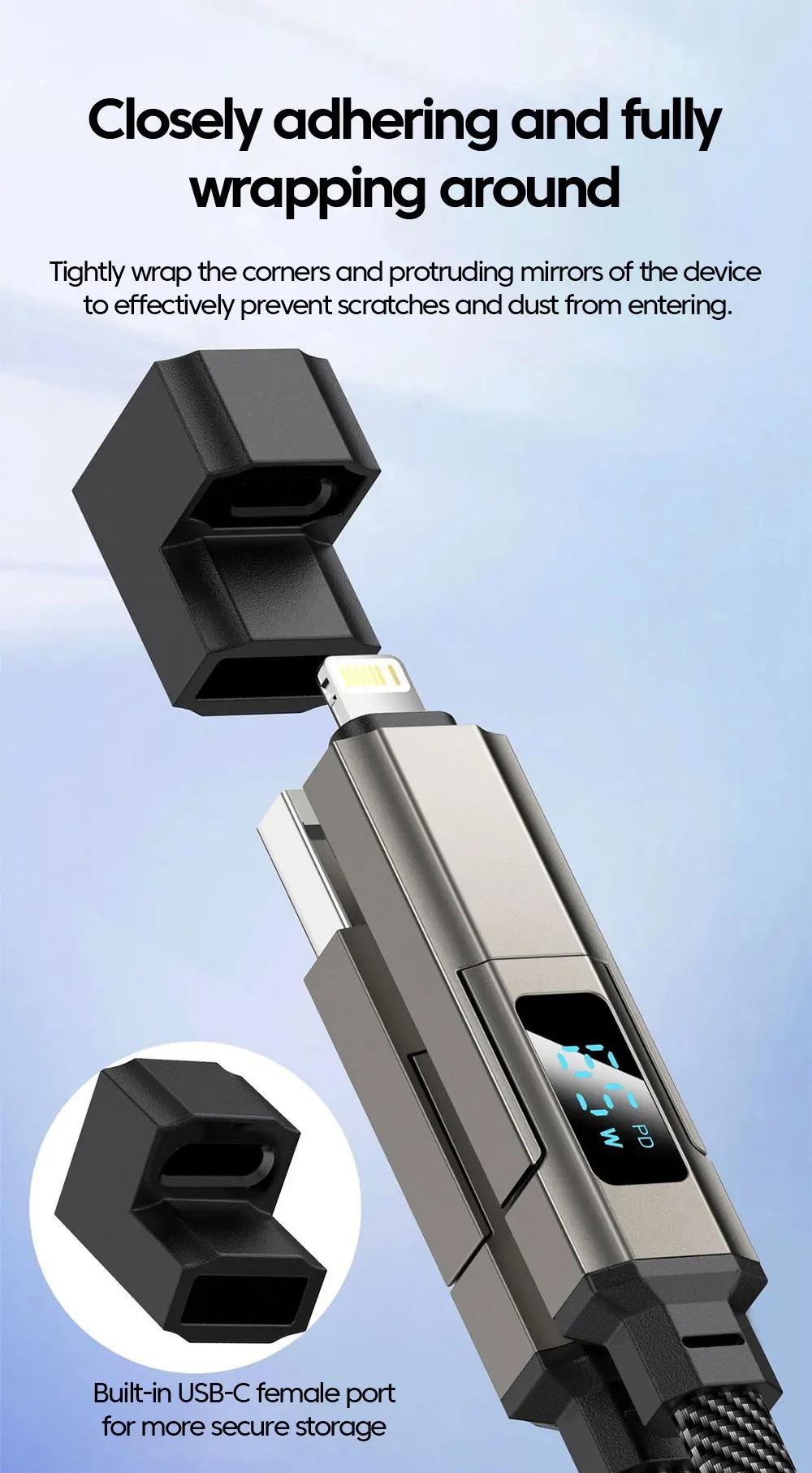 65W 4 in 1 Digital Display Super Fast Charging Keychain Data Cable Intelligent Digital Display Short Wire