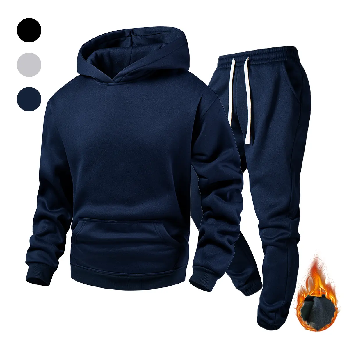 Men's Thermal Fleece Sweat Suit, 2-Piece Casual Set with Long Sleeve Hoodie, Drawstring Pants, Windproof Liner, and Ribbed Cuffs for Outdoor Sports
