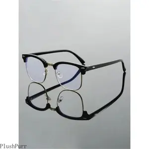 Unisex Glasses with Stylish Square Frames, Black Full-Frame Design with Anti-Blue Light Lenses for Computer Eyestrain
