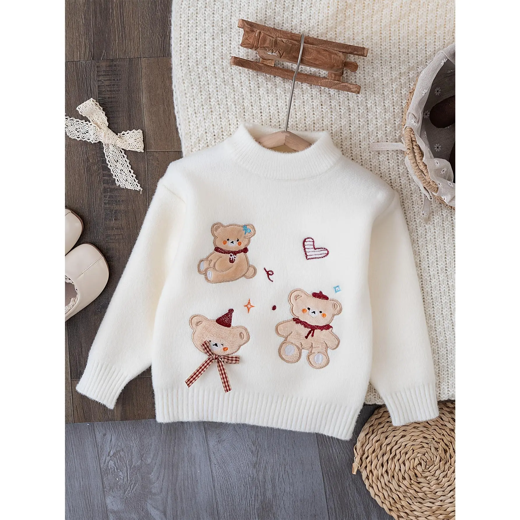 Girls' Christmas Sweater - Soft Knit Sweater with Cute Teddy Bear, Holiday Sweater for Girls, Cozy Winter Outfit for Christmas Parties, Family Gatherings & Everyday Cold Weather - Perfect Christmas Gift for Girls, Seasonal Kids Wear