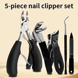 Heavy Duty Nail Clippers Set Angled Nail Clippers for Thick Nails with Catch Stainless Steel Wide Manicure Cuticle Remover Nail Drill 5-piece Set