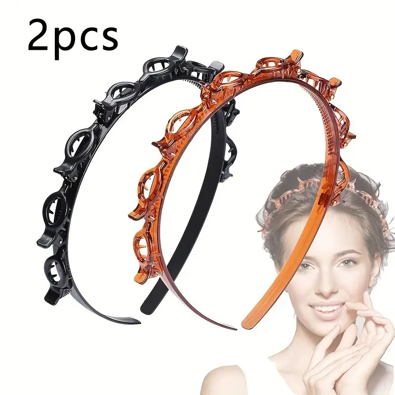2pcs bangs hair clips headbands professional braided bangs clip makeup grooming tools fashion hair accessories for women girls
