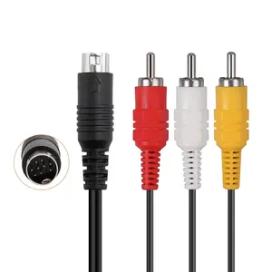 AV Cable for Genesis 2 3, Standard AV Cable RCA Connection Cord Compatible with Sega Genesis 2 & 3, 1.8M/6FT Composite 3 RCA Gold-Plated TV Display 32x 9 Pin Plug