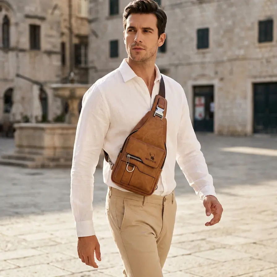 Maxoner Durable PU Leather Unisex Crossbody/Shoulder Bag - Large Capacity, Waterproof, Wear-Resistant, Easy to Carry Sling Chest Bag, Ideal for Work, Travel (Father's Day Gift Option, Local Delivery Available), Bags travelessentials