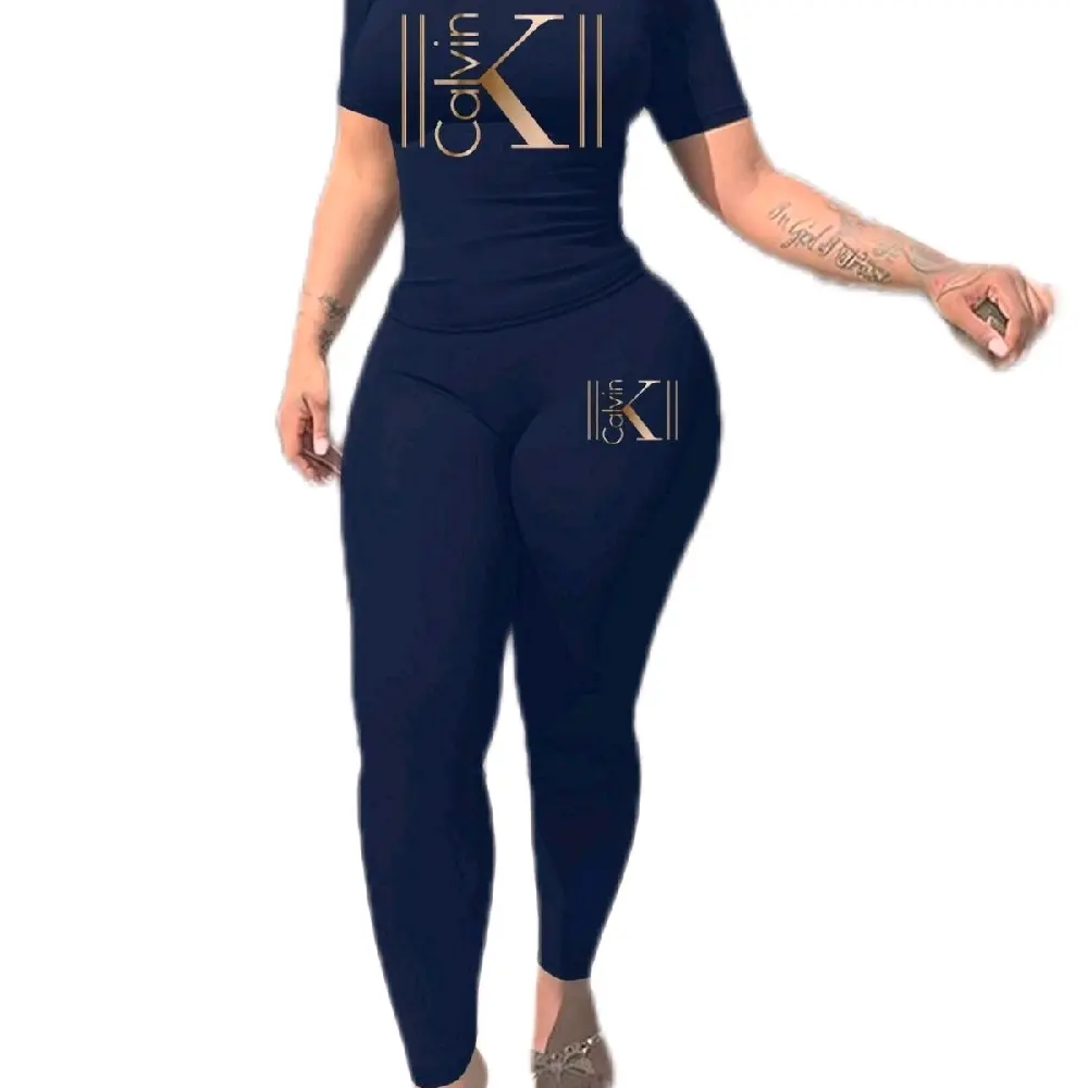 Calvin Letter printing  Women's Casual Two-Piece Set, Fashionable Print Crop Top & Shorts, Summer Thin Fabric, Perfect for Daily Comfort Breathable Everyday Soft Pants Womenswear