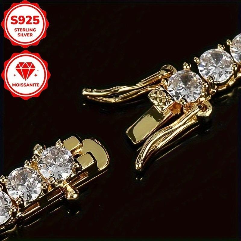 925 Moissanite Tennis Bracelet, Sparkling Synthetic Zirconia- Unisex Luxury Jewelry, Durable Christmas Birthday And Special Occasion Gift, High-Quality Additions, Best Christmas Choice, Vacation Additions Jewelry, Daily Wear Bracelet