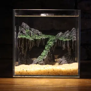 Ecological Landscape Resin Rockery Decor, Fish Tank Ornament, Hideaway Cave for Reptiles, Artificial Moss Decoration, Pet Habitat
