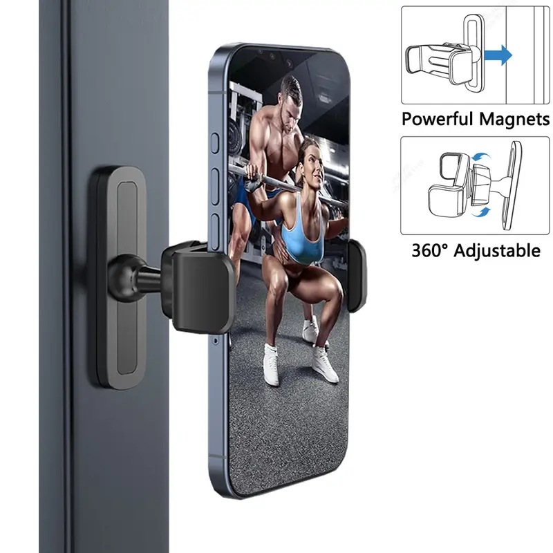 EphemeralLuxe Portable Magnetic Universal Smartphone Mount, Compact Metal N52 Magnet for Firm Hold Accessory, 360-Degree Rotation, Hands-Free Workouts Gym Recording for Fitness Users, Compatible with iPhone 16/15/14/13/12 Series