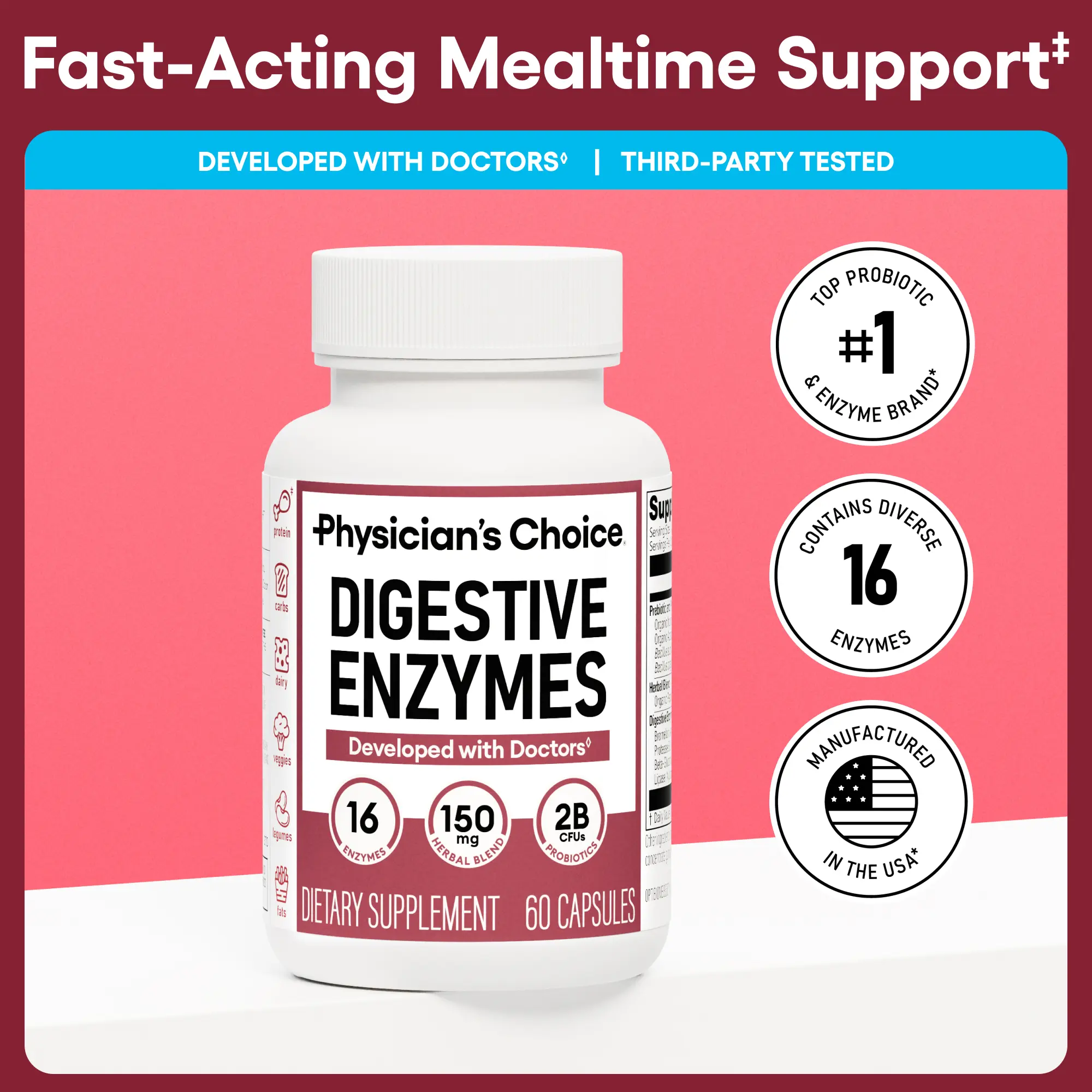 Physician's Choice Digestive Enzymes - Bloating & Mealtime Discomfort Support with Probiotics + Prebiotics for Digestion & Gut Health