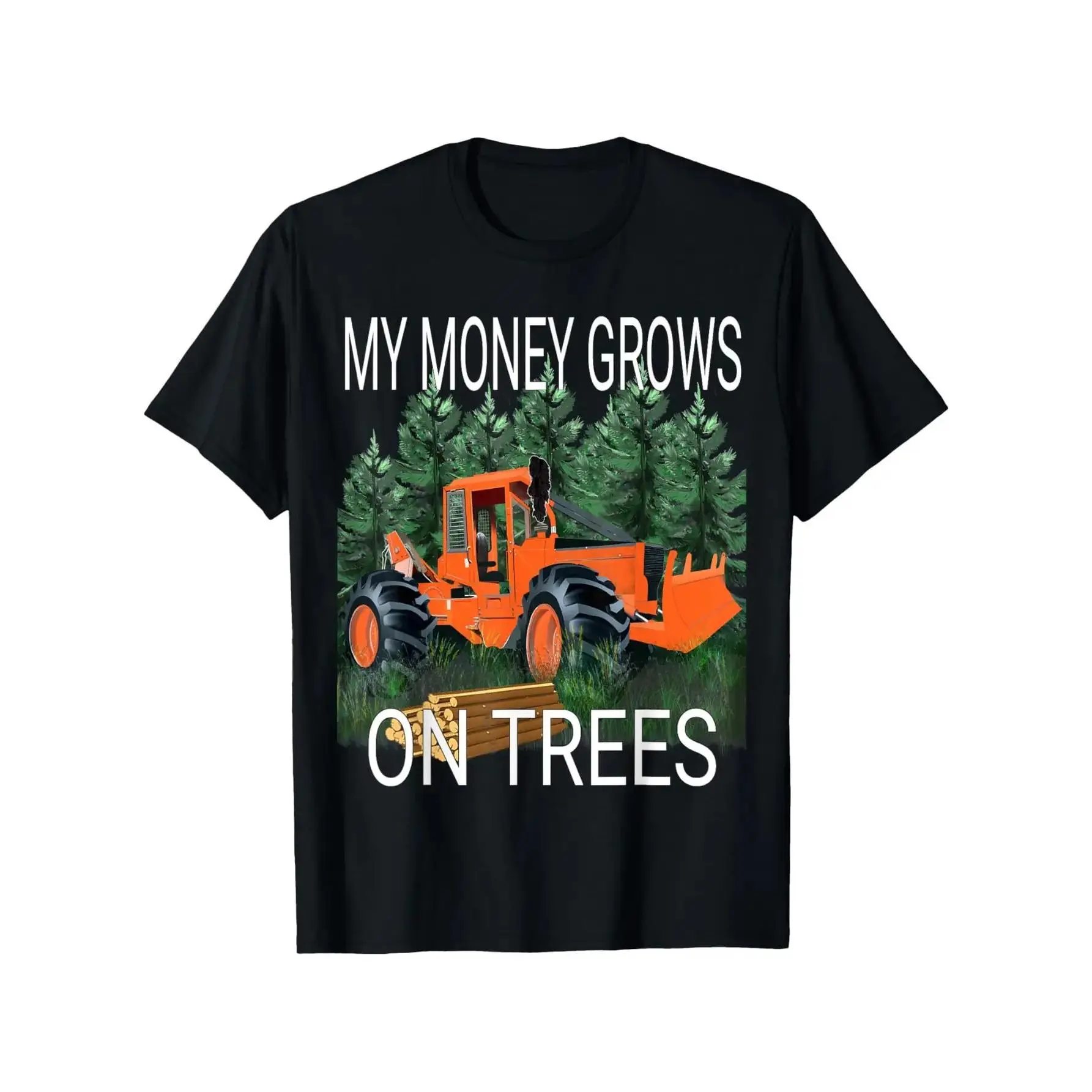 Men's 180g 100% Cotton Short-Sleeve Round Neck Black Graphic T-Shirt - Skidder Driver Logging Equipment Print, Hangable Folded Letter Text Tee, S-XXXL Casual Streetwear Top